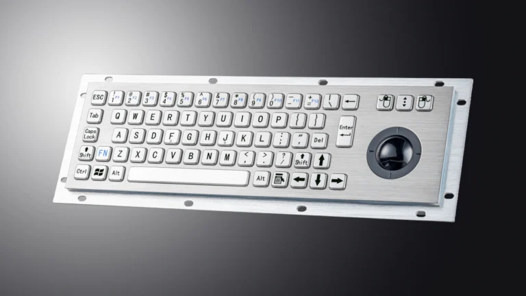stainless steel industrial keyboard with trackball panel mount