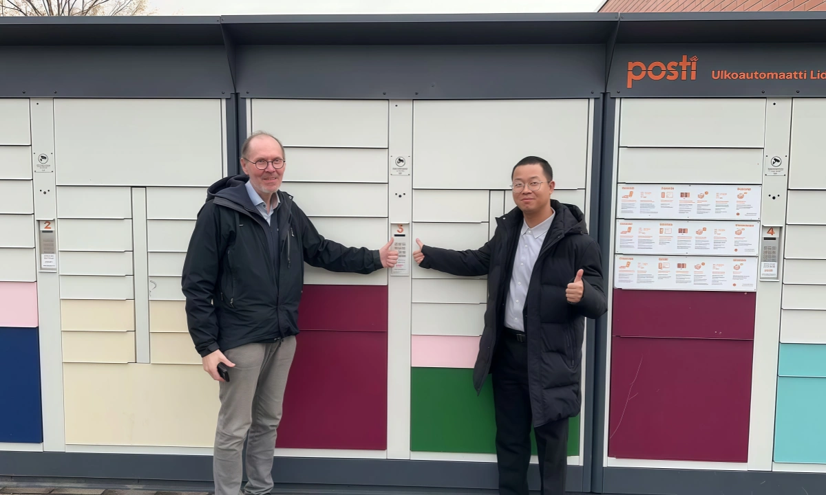 Metal keypad installed in Posti parcel locker system in Finland outdoor environment