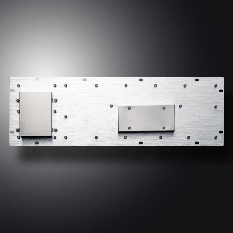 Rear view of D-8602 stainless steel keyboard showing panel mount installation structure