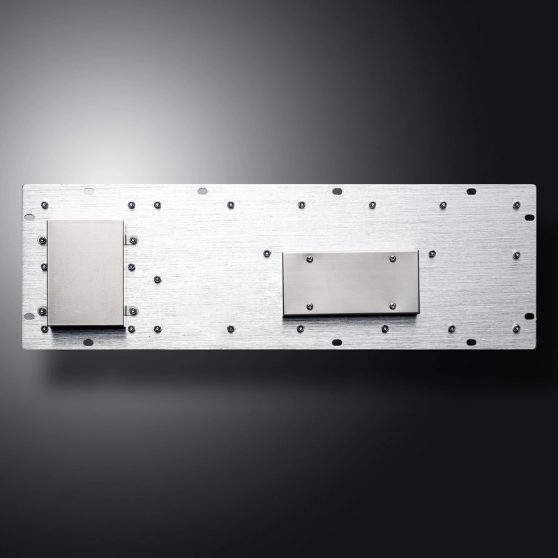 Rear view of D-8602 stainless steel keyboard showing panel mount installation structure