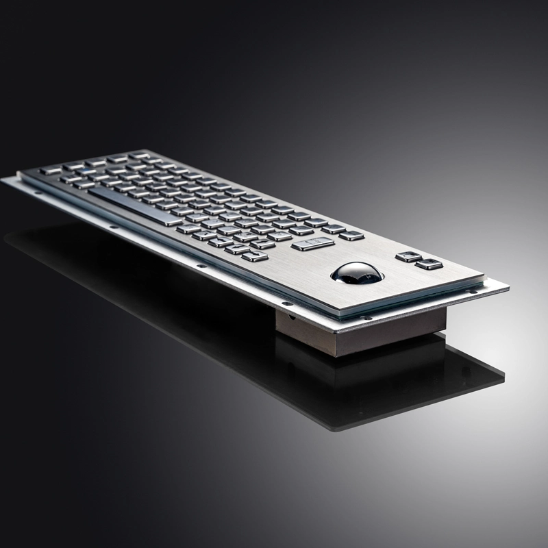Side profile of D-8602 stainless steel keyboard with integrated trackball