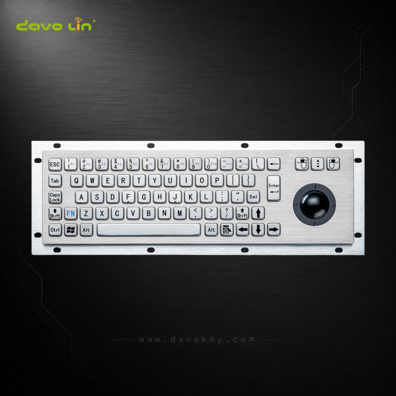 D-8635G panel mount stainless steel keyboard with removable trackball