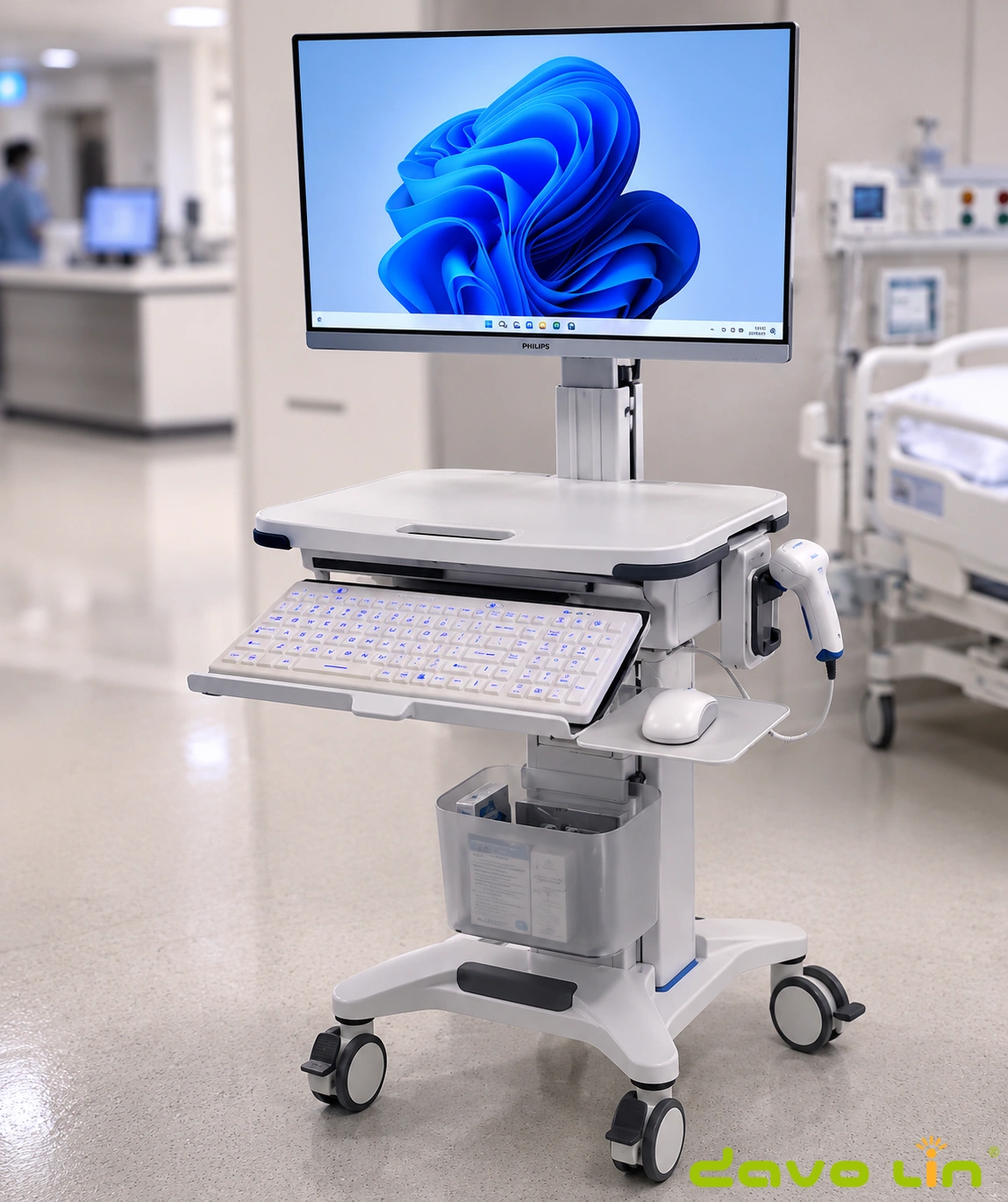 Mobile clinical workstation with an all-in-one computer in a hospital