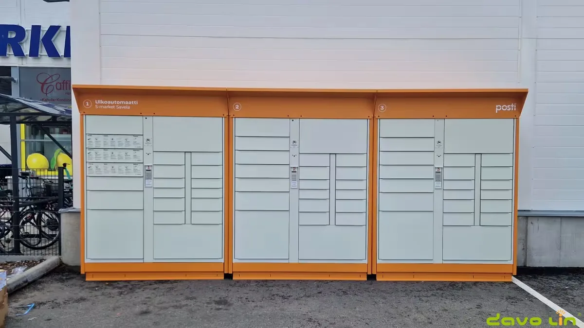 Completed outdoor parcel locker installation using the custom keypad module