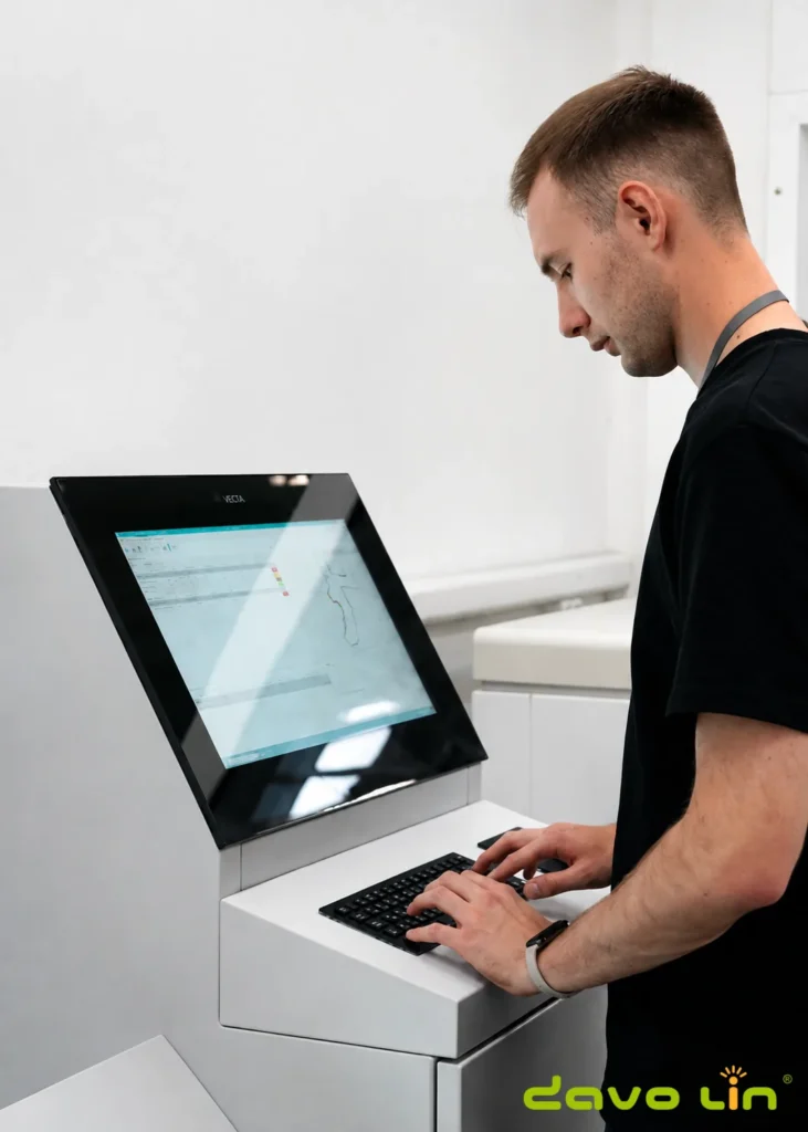 Operator using the integrated keyboard on profile measurement equipment