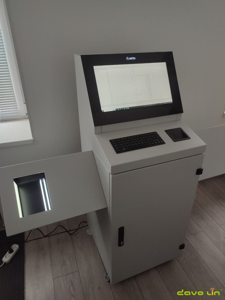 Rugged metal keyboard installed in a completed profile inspection system