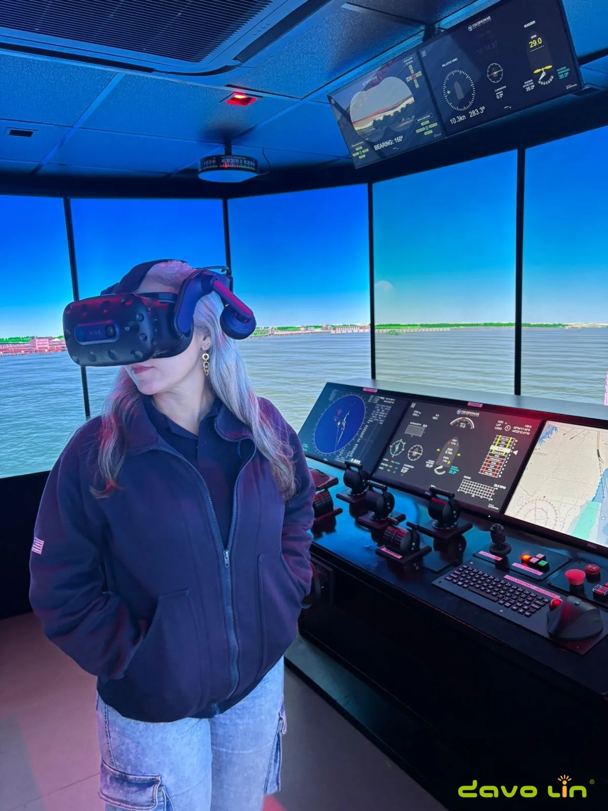 Completed ship bridge simulation environment used for navigation training
