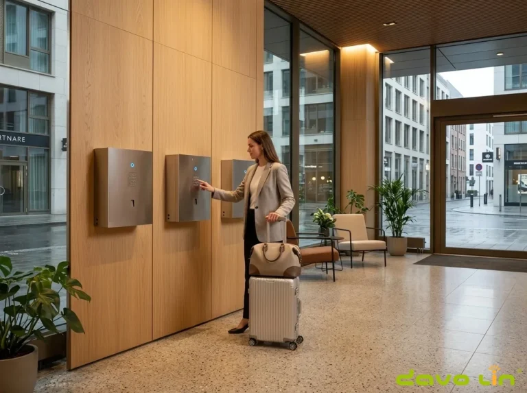 Unattended smart key management cabinet installed in a lobby