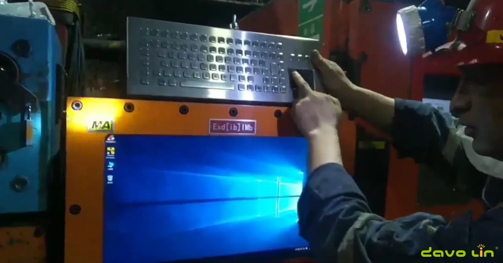Industrial keyboard installed as part of underground mining equipment