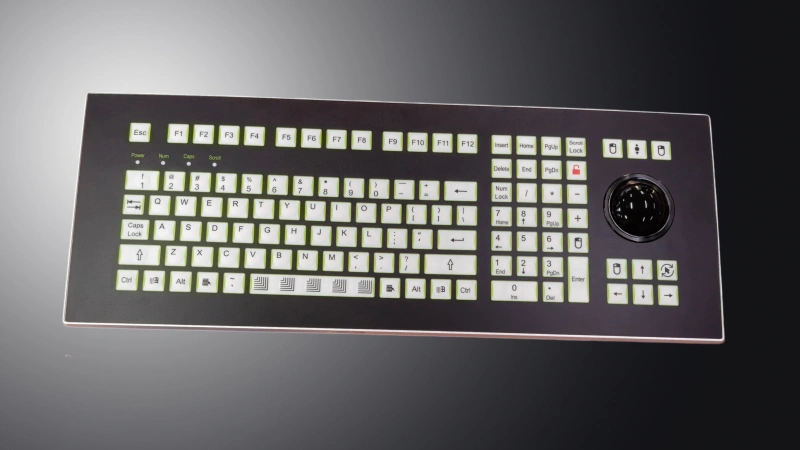 D-1605 industrial membrane keyboard with integrated trackball