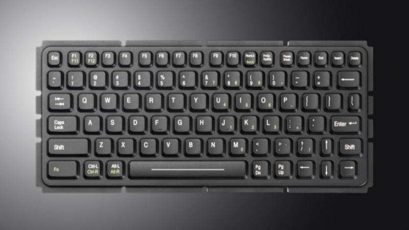D-6205 black sealed silicone keyboard, front view