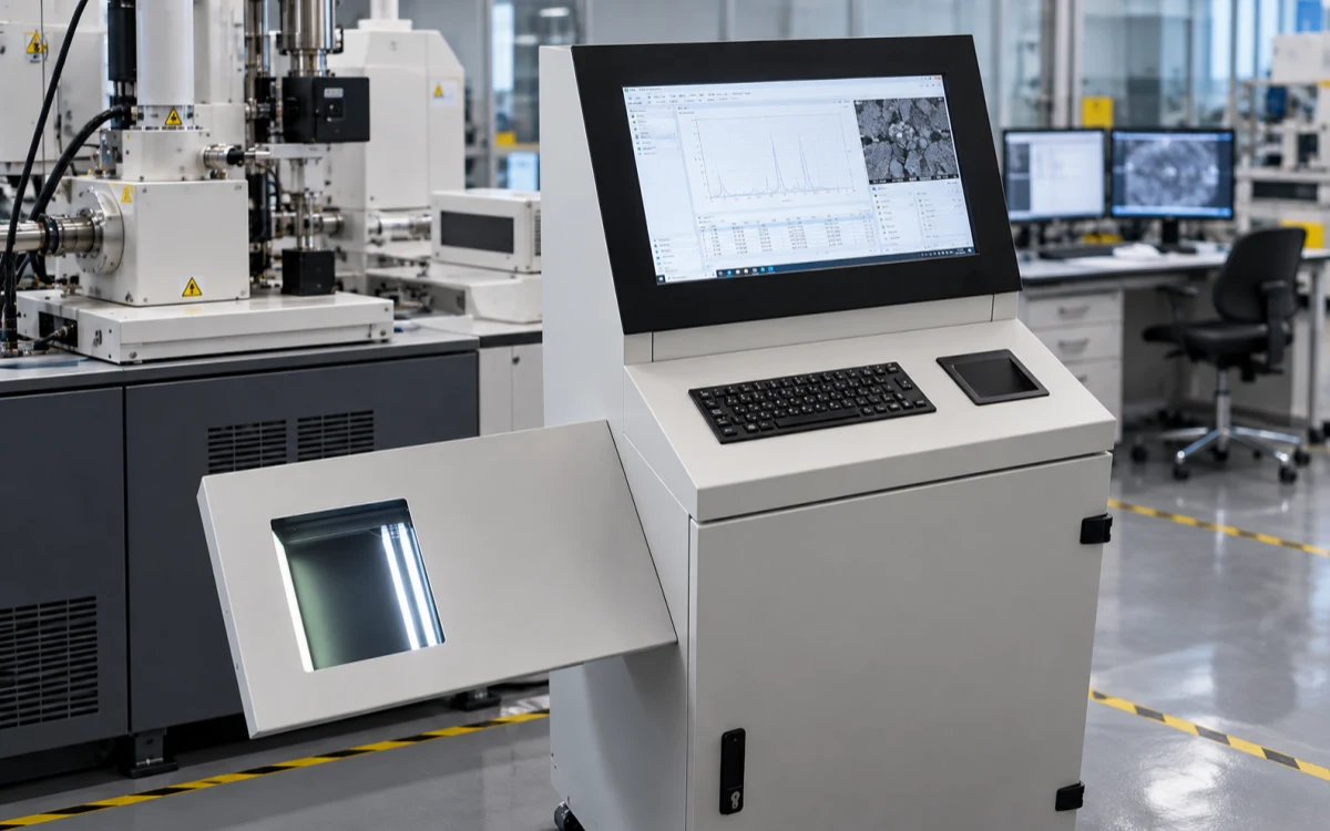 Rugged keyboard used with measuring equipment in a testing laboratory