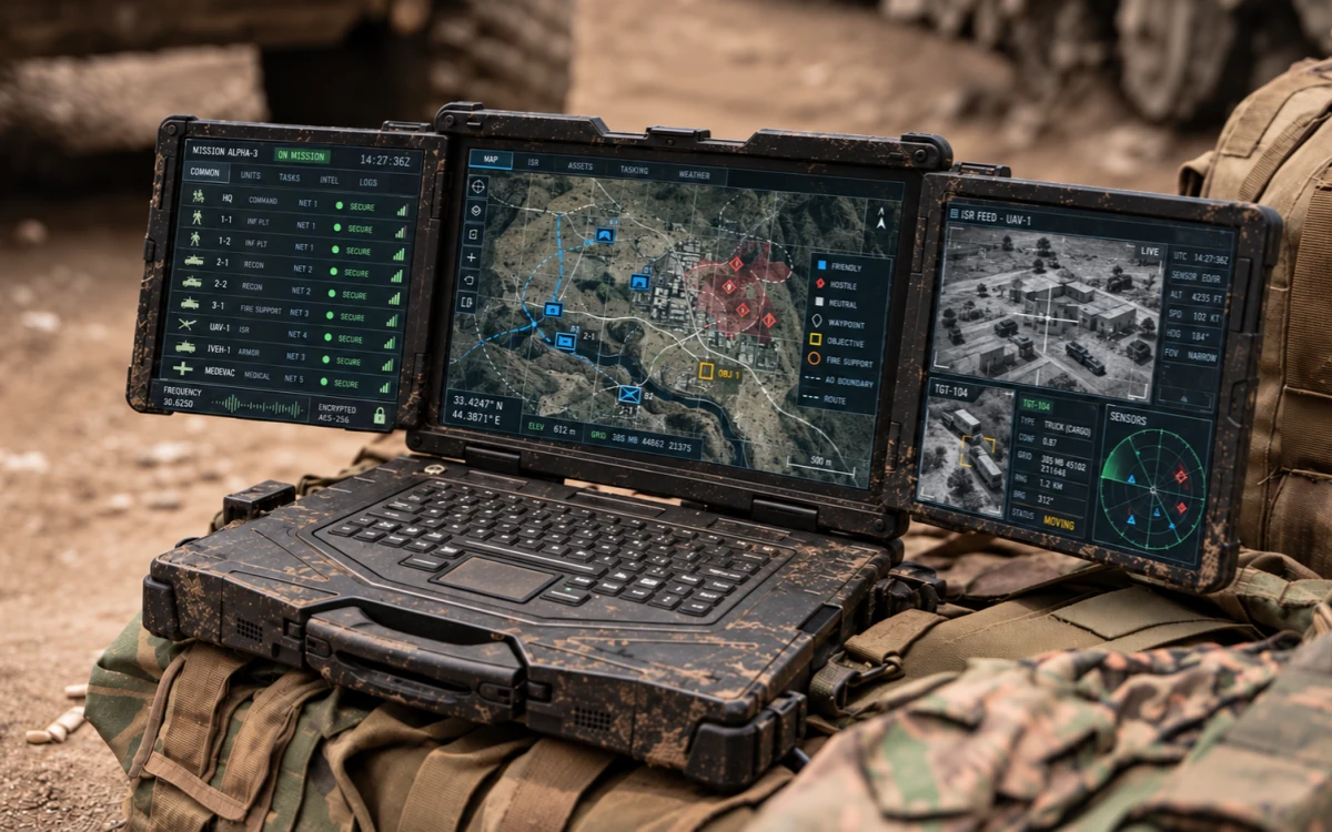 Rugged keyboard in a military field command terminal