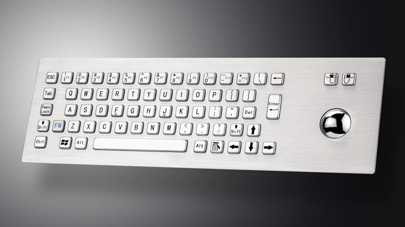 D-8603 stainless steel panel-mount keyboard with integrated trackball